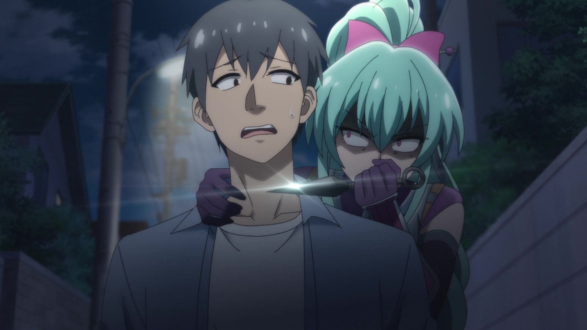 Ayame threatening Tsukasa in I'm Living with an Otaku NEET Kunoichi!? (Image via Quad)